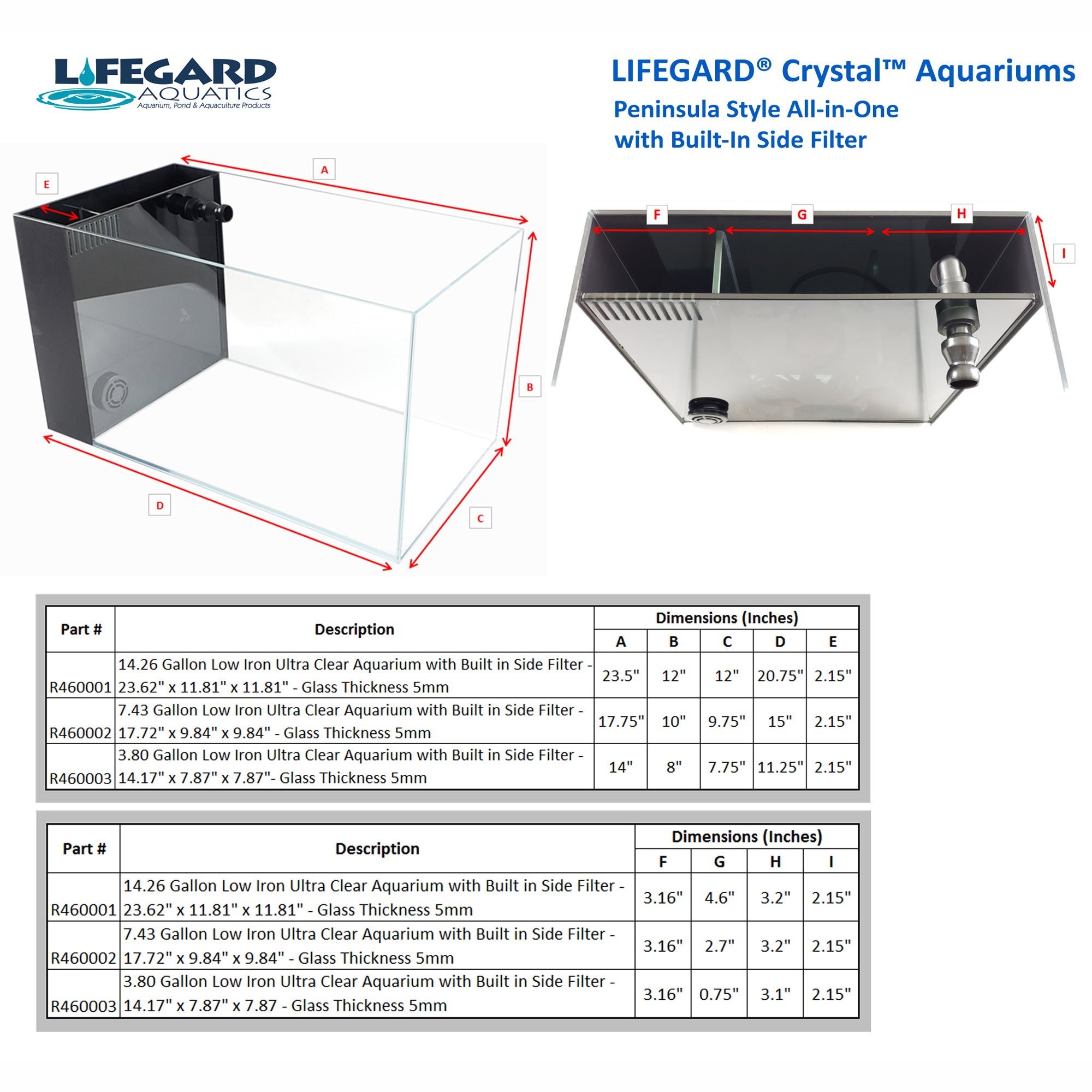 CRYSTAL 45 Degree Low Iron Ultra Clear Aquarium with Built in Side Filter (3.8 gallons, 14.17