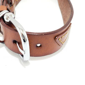 Brown Leather Dog Collar with Designed - Large