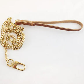 Dog Leash Leather Handle and Chrome Chain - Small