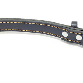 Leather Dog Collar with Single Line of Silver Chrome Buttons - Black - Small