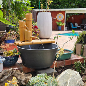 18" Bamboo 3-Tier Fountain with Pot and Quiet One 100 Pump