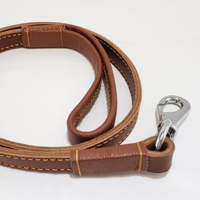 High Grade Leather Dog Leash Double Stitched Handle - Tan