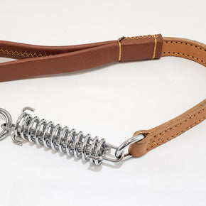 High Grade Leather Dog Short Leash with Pull Shock Absorber - Tan