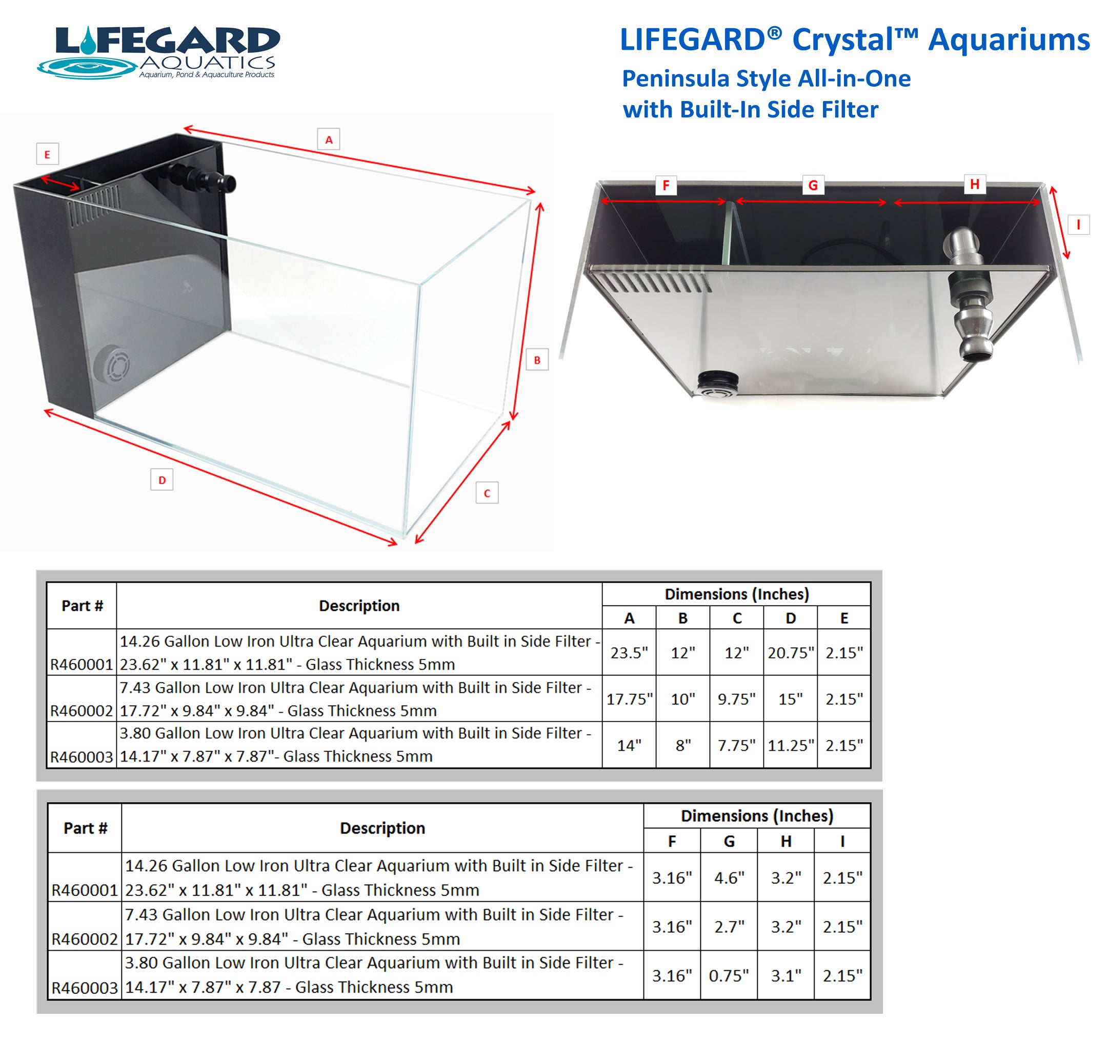 CRYSTAL Low Iron Ultra Clear Aquarium with Built in Side Filter (7.43 -  Lifegard Aquatics